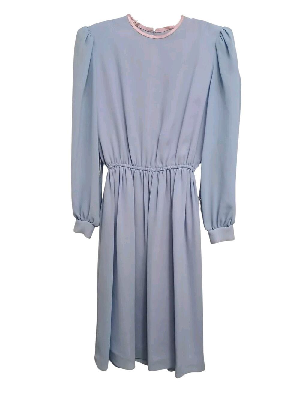 Vintage Elegant Church Lady Dress Sz 4P Baby Blue Modest Long Sleeve Grannycore